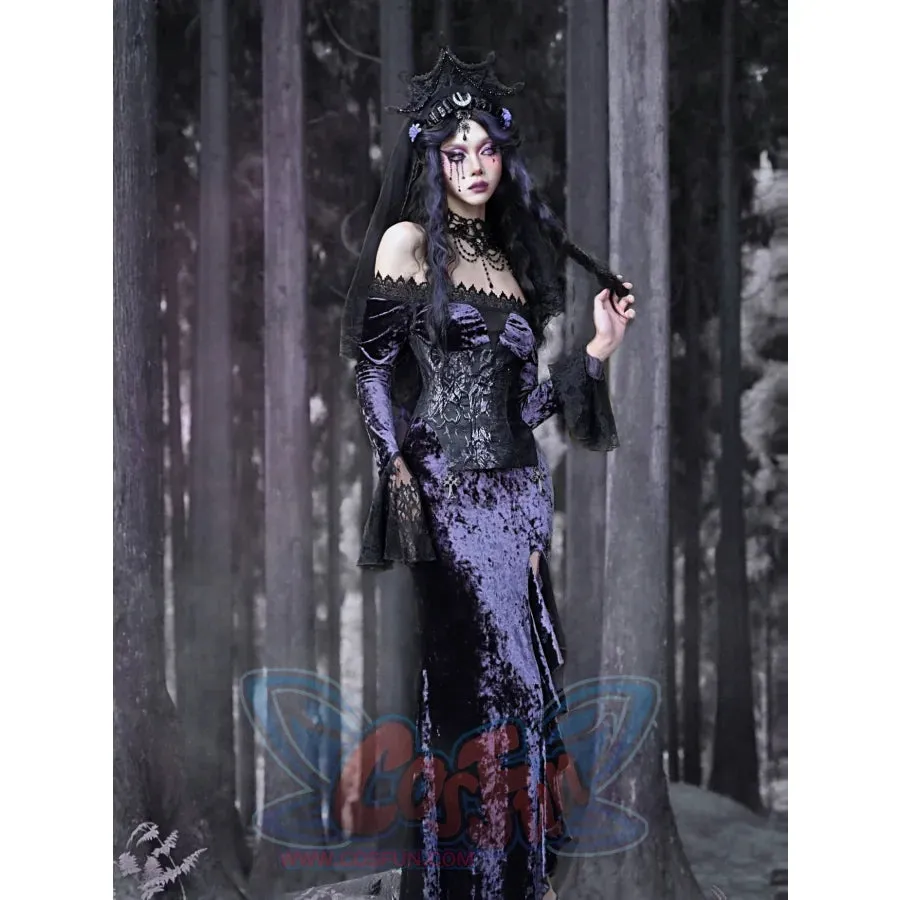 Moonlit Devotion Gothic Velvet One Neck Slim Fishtail Dress