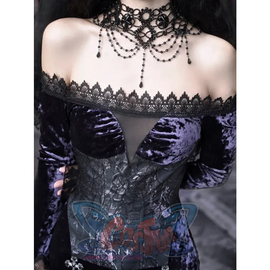 Moonlit Devotion Gothic Velvet One Neck Slim Fishtail Dress