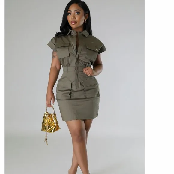 Olive Cargo Dress
