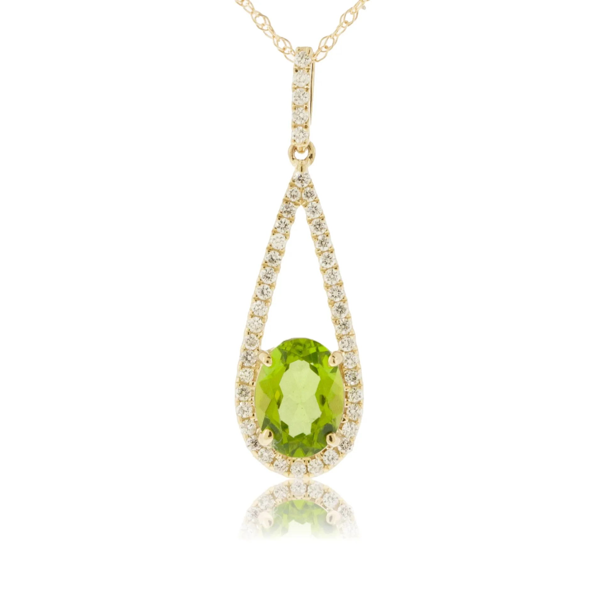 Oval Peridot and Diamond Drop Pendant