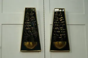 Pair Glass and Metal Black & Gold Wall Sconces