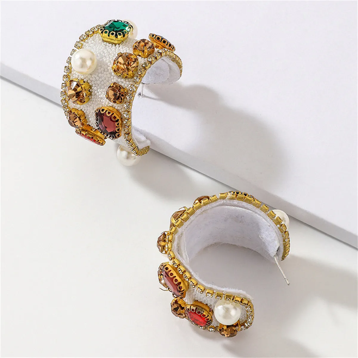 Pearl & Crystal 18K Gold-Plated Huggie Earrings