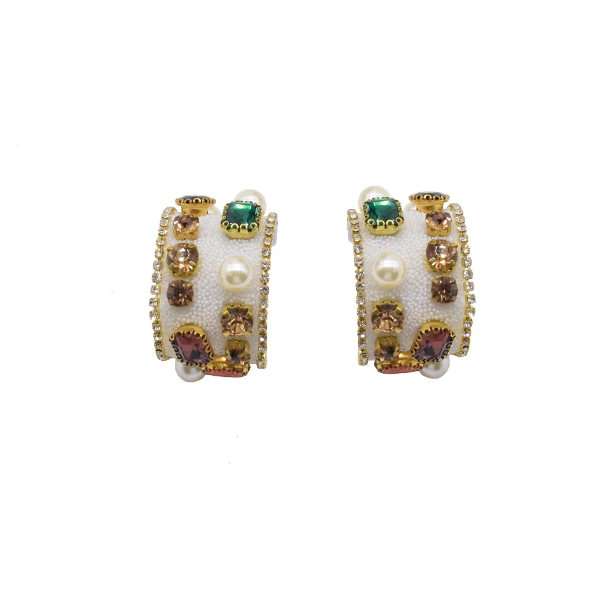 Pearl & Crystal 18K Gold-Plated Huggie Earrings