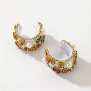 Pearl & Crystal 18K Gold-Plated Huggie Earrings