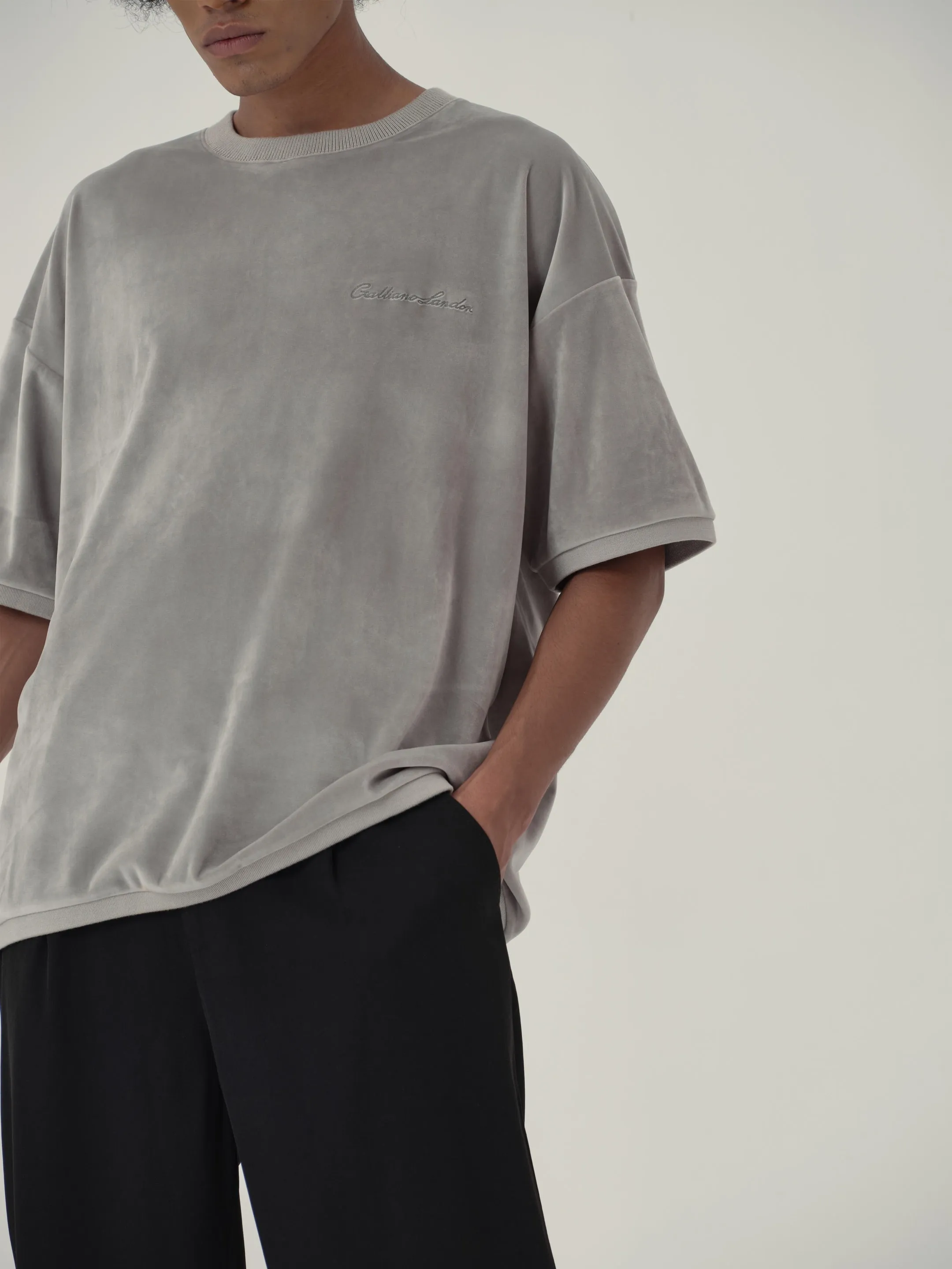 Pearl Grey Velvet Short Sleeve