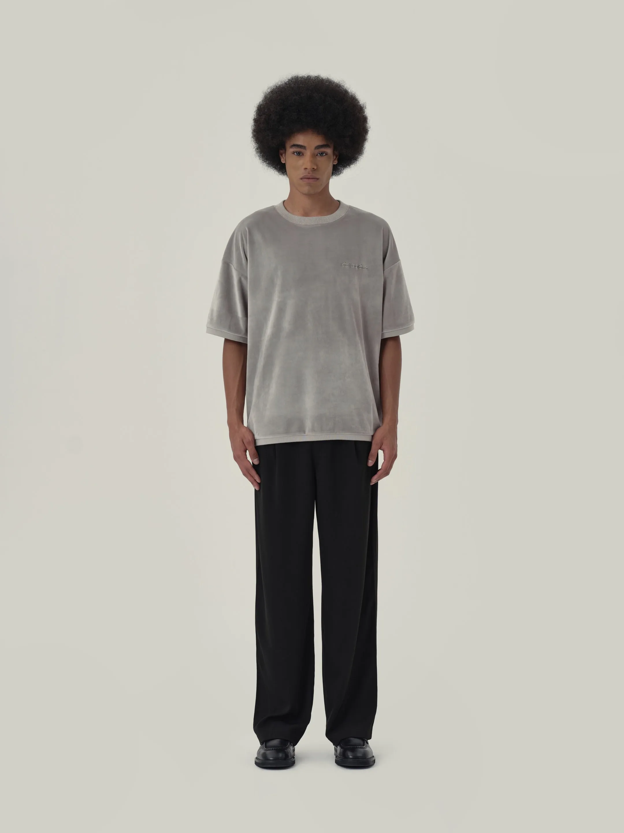 Pearl Grey Velvet Short Sleeve
