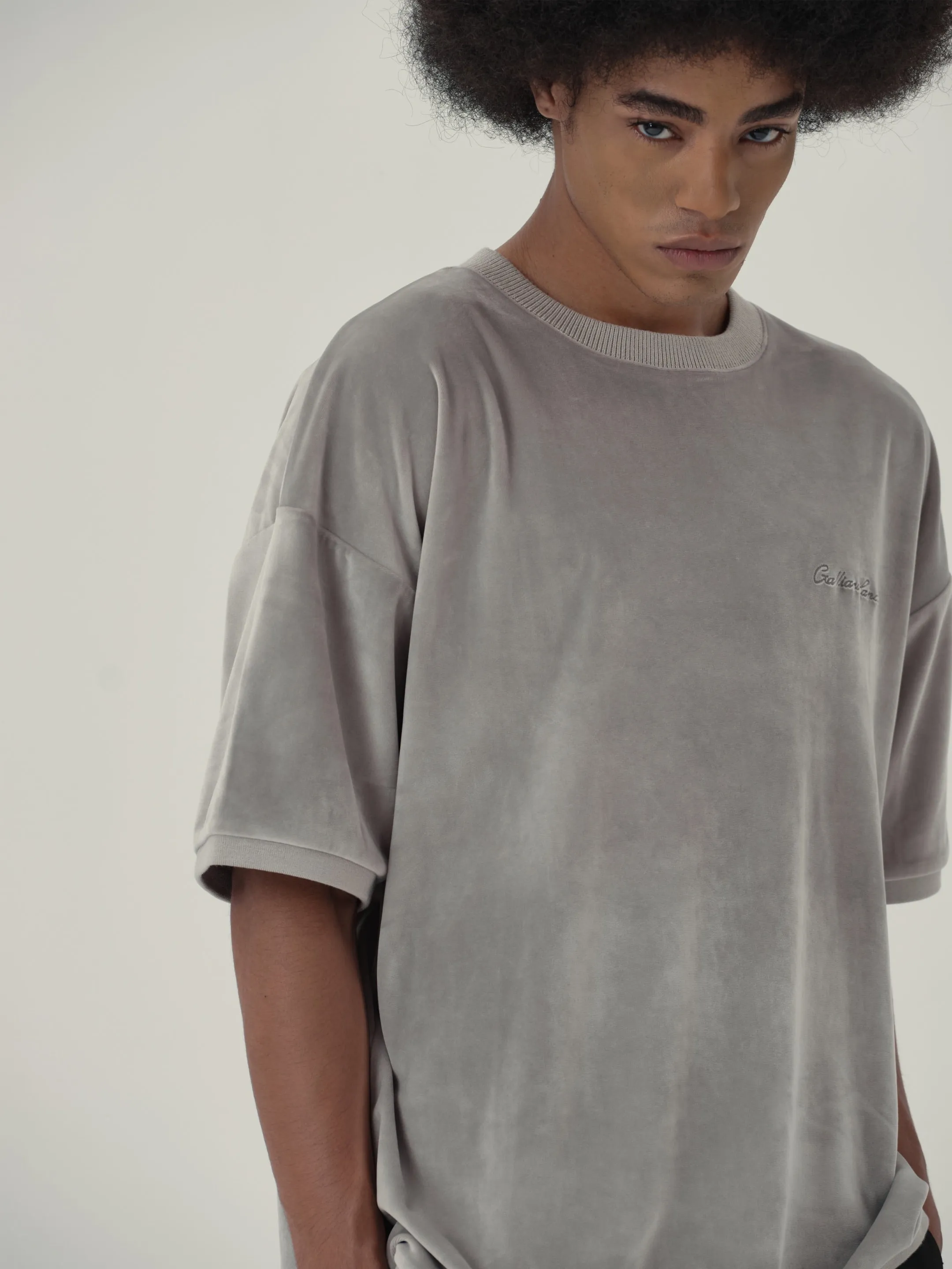 Pearl Grey Velvet Short Sleeve
