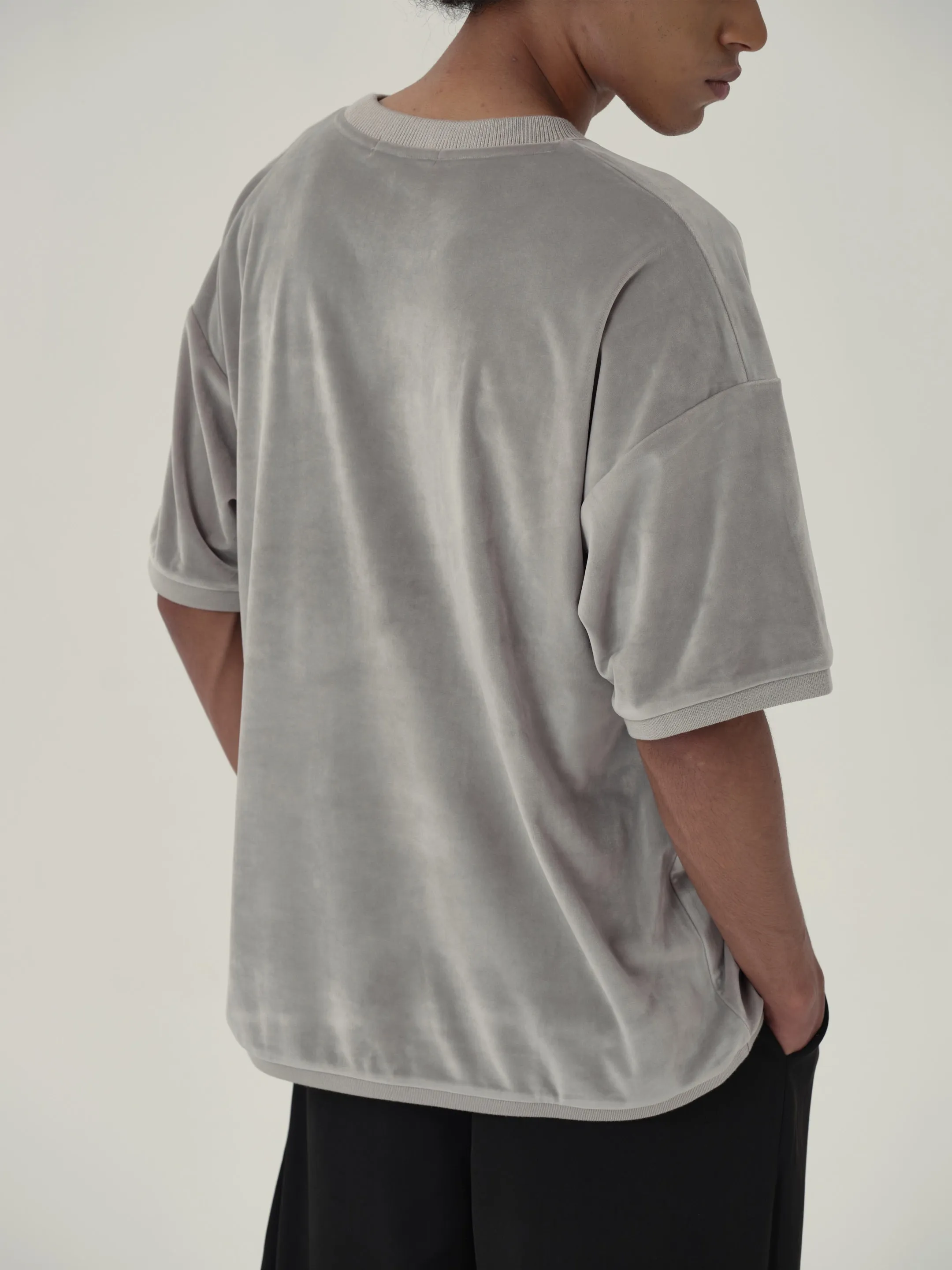 Pearl Grey Velvet Short Sleeve