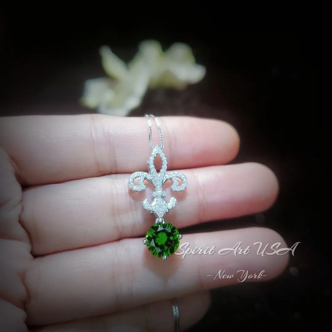 Peridot Necklace - Gemstone Kite Flower Pendant - 18KGP @ Sterling Silver - August Birthstone - Green Peridot Pendant #409