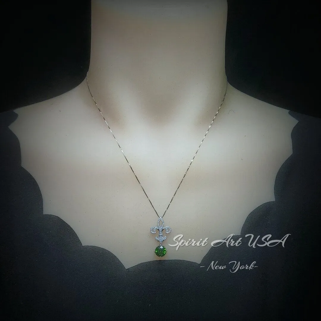Peridot Necklace - Gemstone Kite Flower Pendant - 18KGP @ Sterling Silver - August Birthstone - Green Peridot Pendant #409