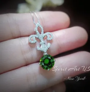Peridot Necklace - Gemstone Kite Flower Pendant - 18KGP @ Sterling Silver - August Birthstone - Green Peridot Pendant #409