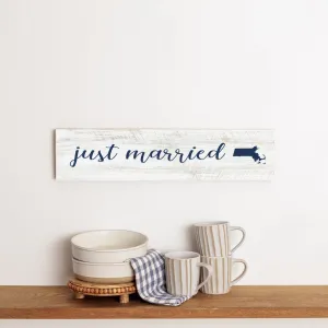 Personalized Just Married & State Barn Wood Sign