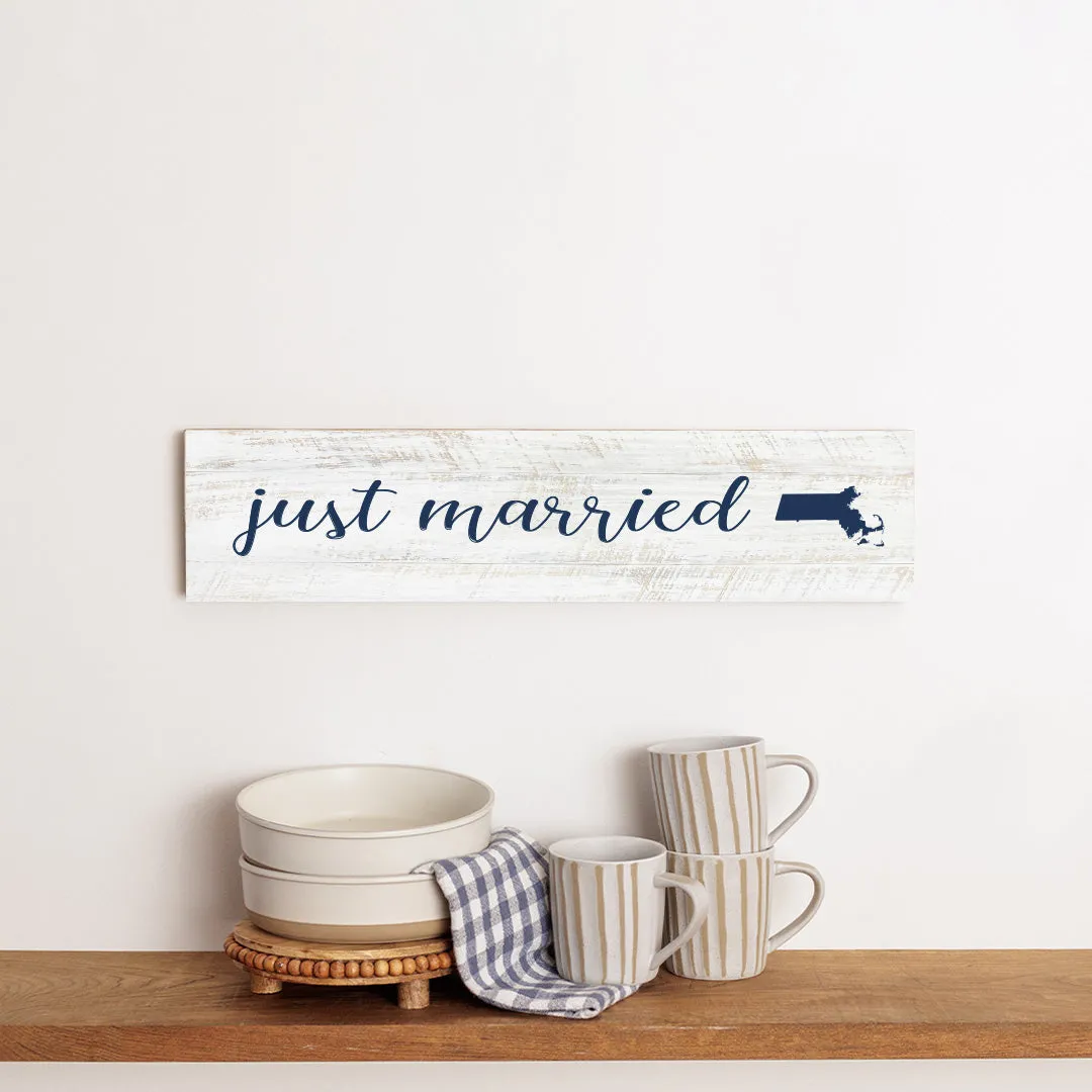 Personalized Just Married & State Barn Wood Sign
