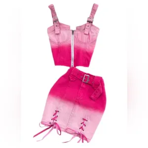 Pink denim skirt set