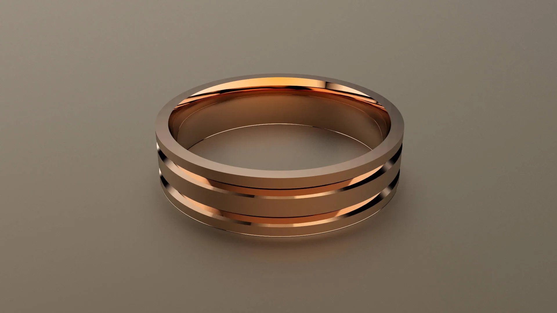 Polished Rose Gold 6mm Double V Groove Wedding Band