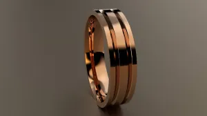 Polished Rose Gold 6mm Double V Groove Wedding Band