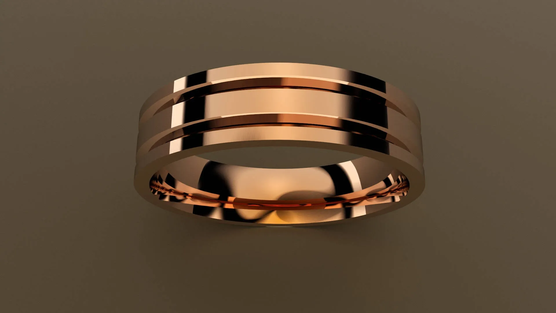 Polished Rose Gold 6mm Double V Groove Wedding Band