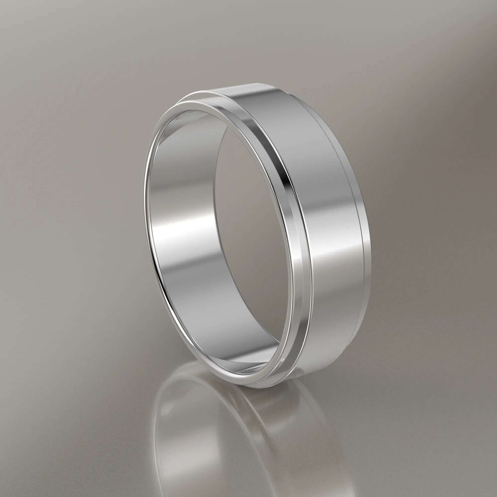 Polished White Gold 6mm Step Edge Wedding Band