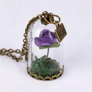 Purple Velvet Rose & 18K Gold-Plated 'Wish' Glass Pendant Necklace
