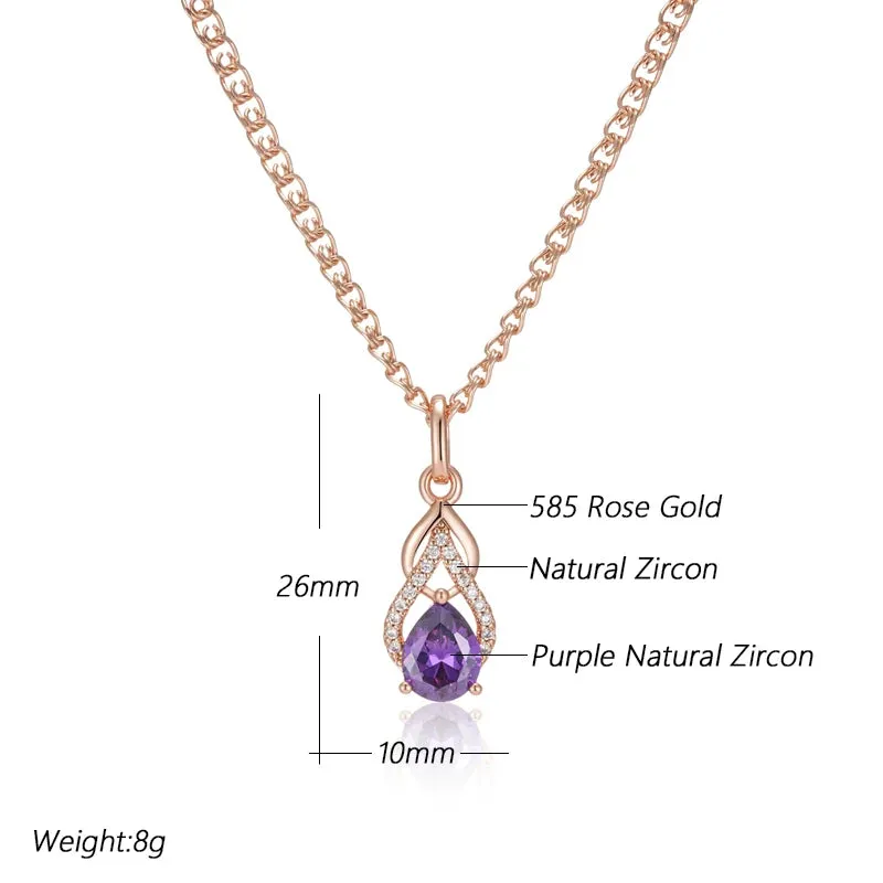 Purple Water Drop Zircon Pendant Necklace