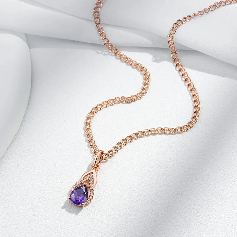 Purple Water Drop Zircon Pendant Necklace