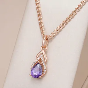Purple Water Drop Zircon Pendant Necklace