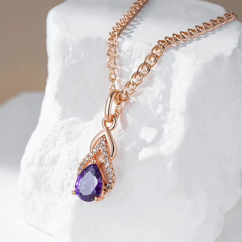 Purple Water Drop Zircon Pendant Necklace