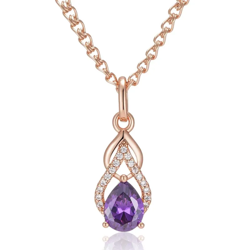 Purple Water Drop Zircon Pendant Necklace