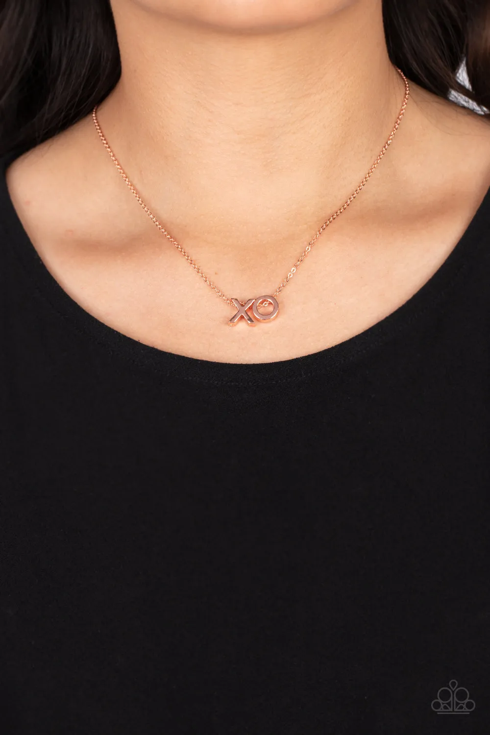 "Hugs and Kisses" Copper Metal with X and O Letter Necklace Set