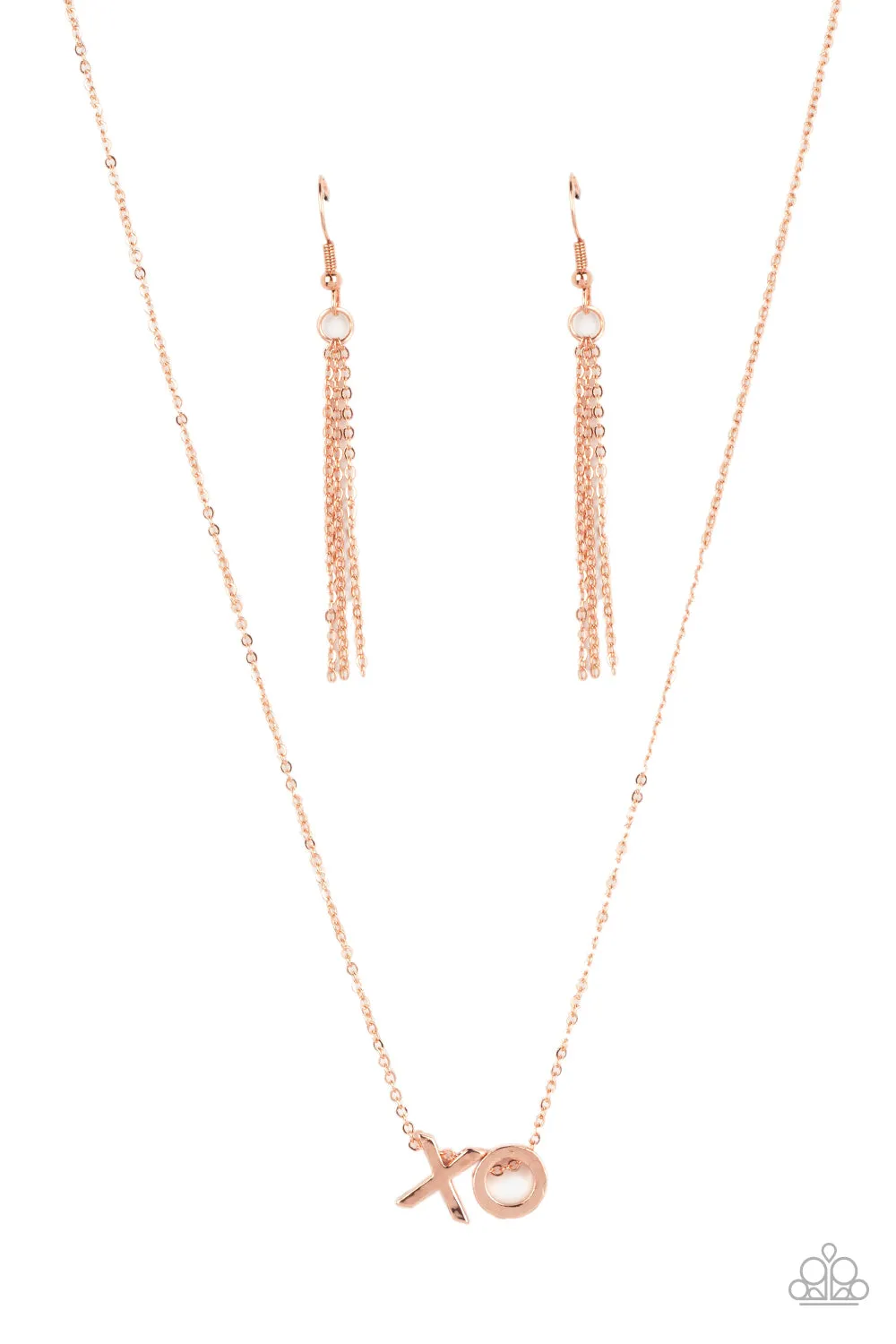 "Hugs and Kisses" Copper Metal with X and O Letter Necklace Set