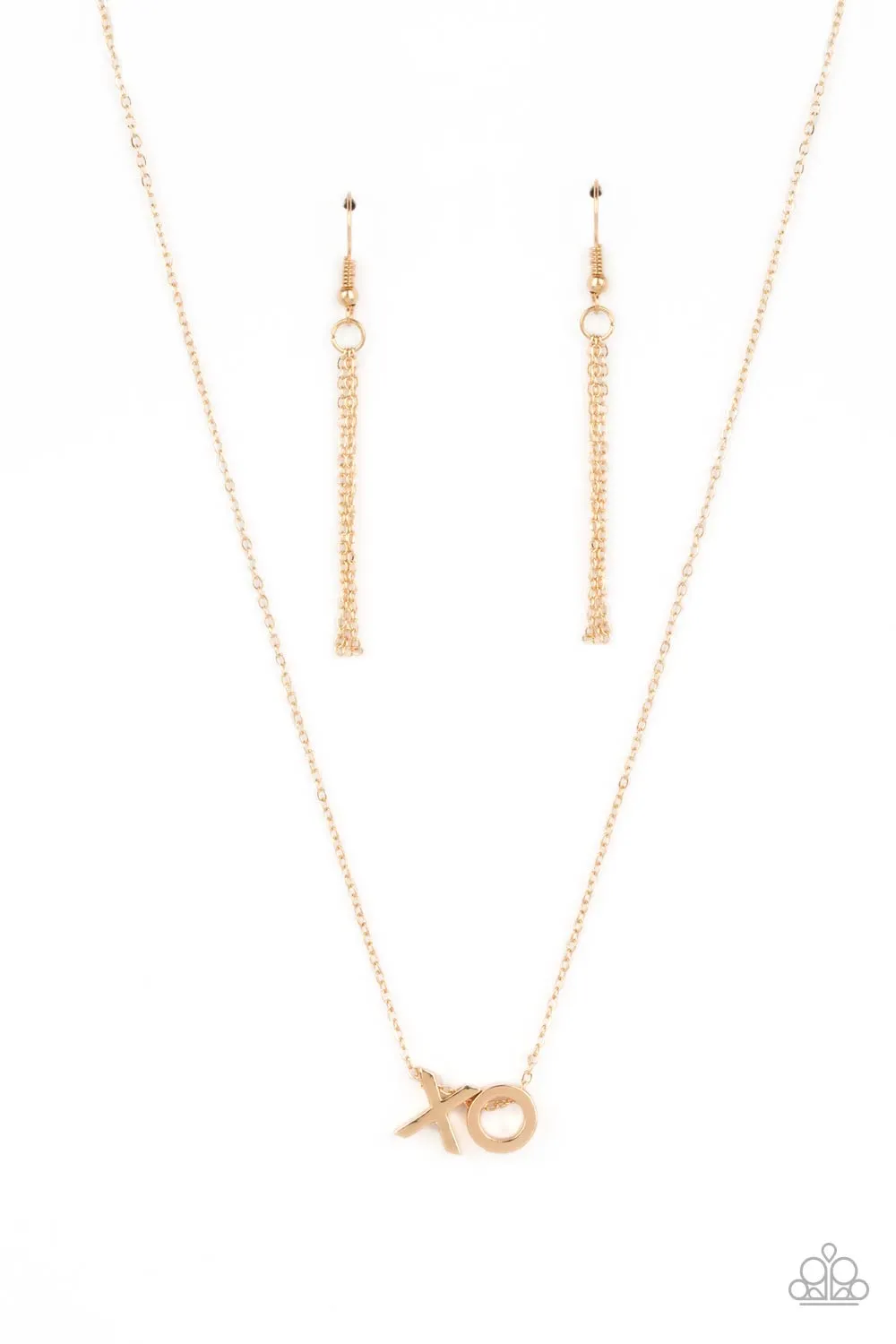 "Hugs and Kisses" Gold Metal with X and O Letter Necklace Set