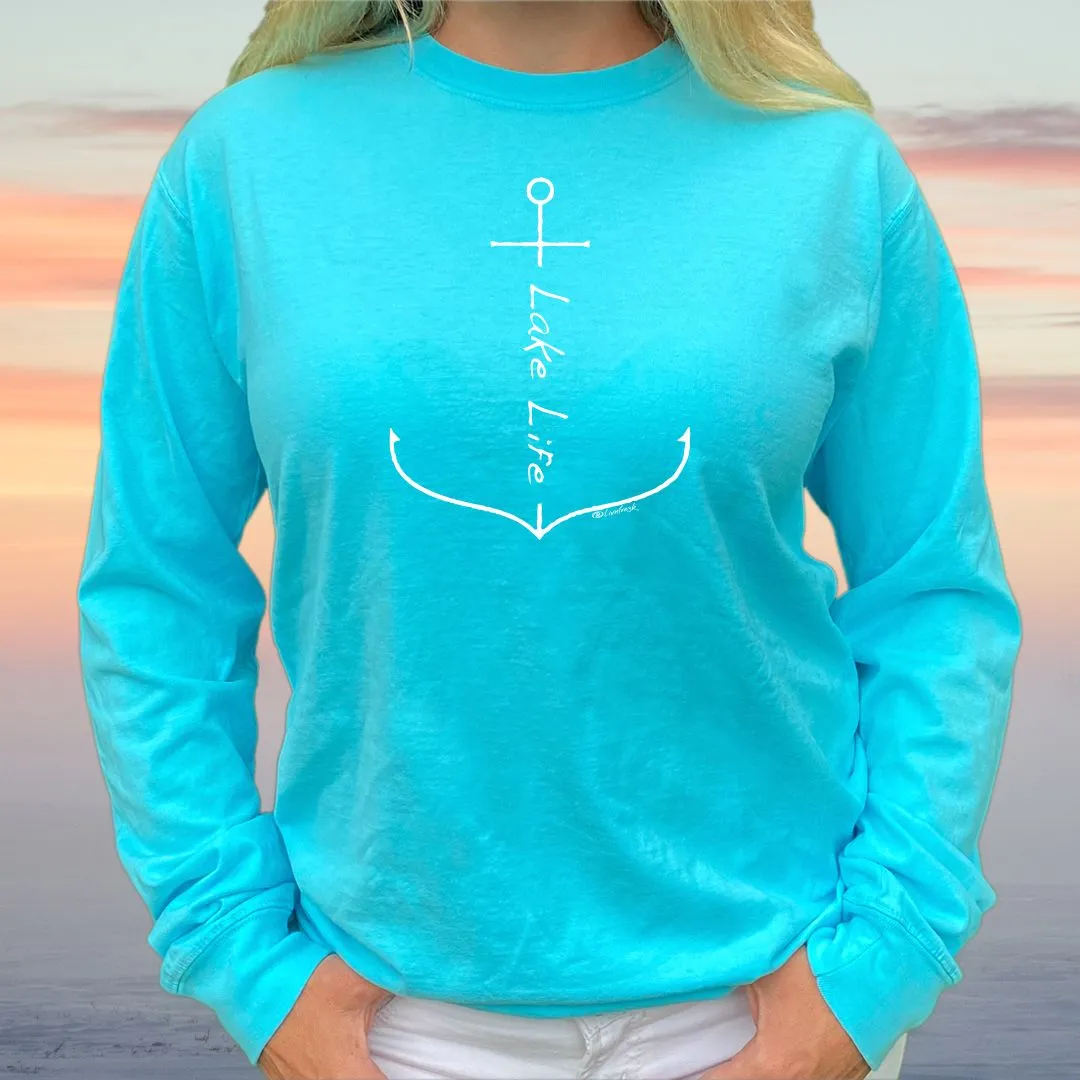 "Lake Life Anchor" Relaxed Fit Stonewashed Long Sleeve Unisex T-Shirt