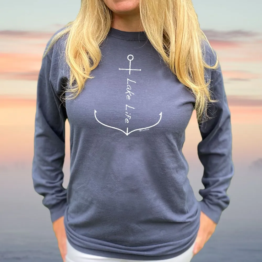 "Lake Life Anchor" Relaxed Fit Stonewashed Long Sleeve Unisex T-Shirt