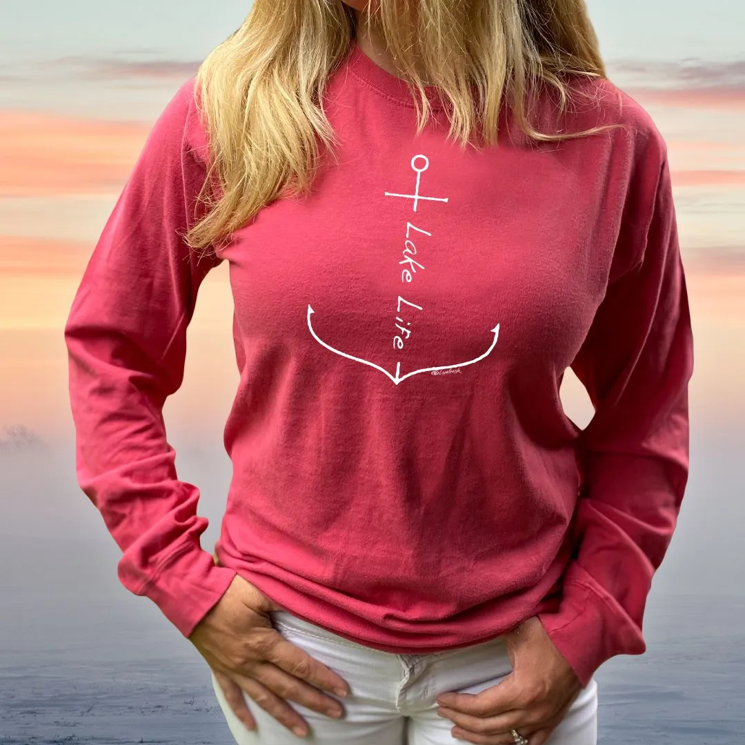 "Lake Life Anchor" Relaxed Fit Stonewashed Long Sleeve Unisex T-Shirt