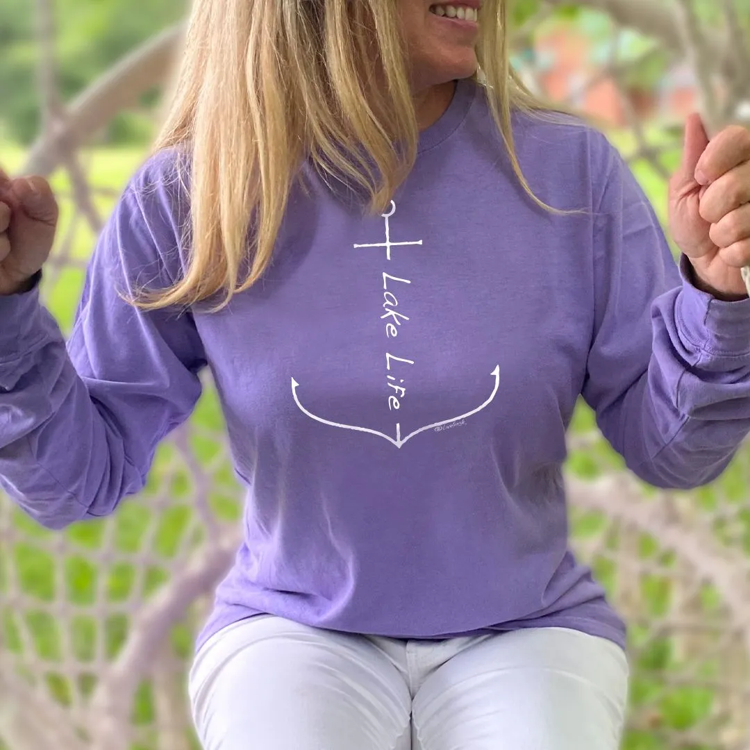 "Lake Life Anchor" Relaxed Fit Stonewashed Long Sleeve Unisex T-Shirt