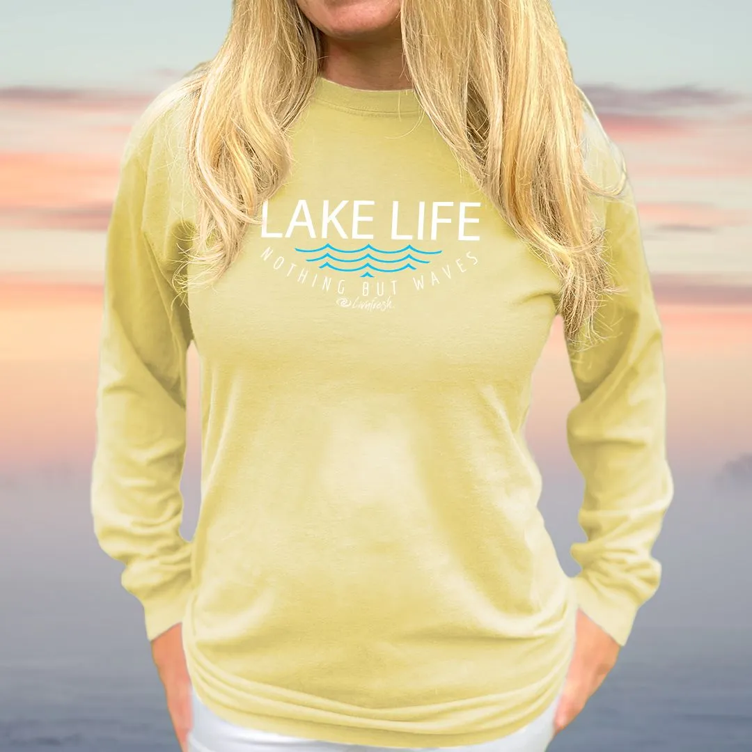 "Lake Life WAVES" Relaxed Fit Stonewashed Long Sleeve Unisex T-Shirt