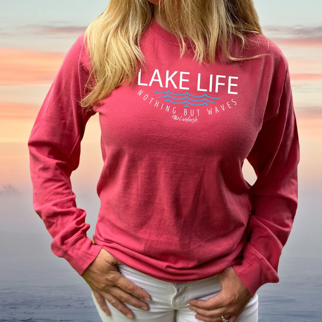 "Lake Life WAVES" Relaxed Fit Stonewashed Long Sleeve Unisex T-Shirt