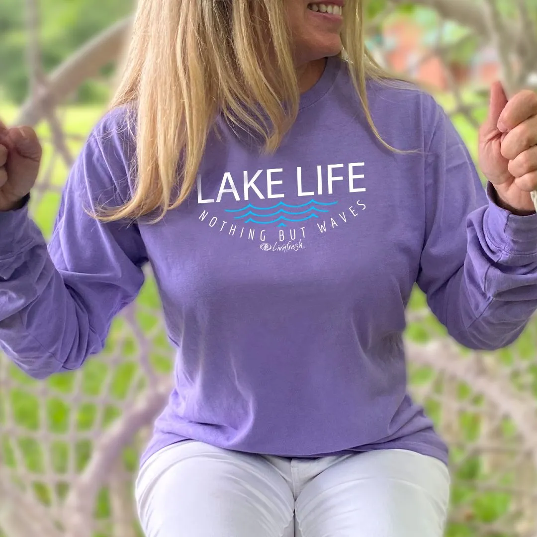 "Lake Life WAVES" Relaxed Fit Stonewashed Long Sleeve Unisex T-Shirt
