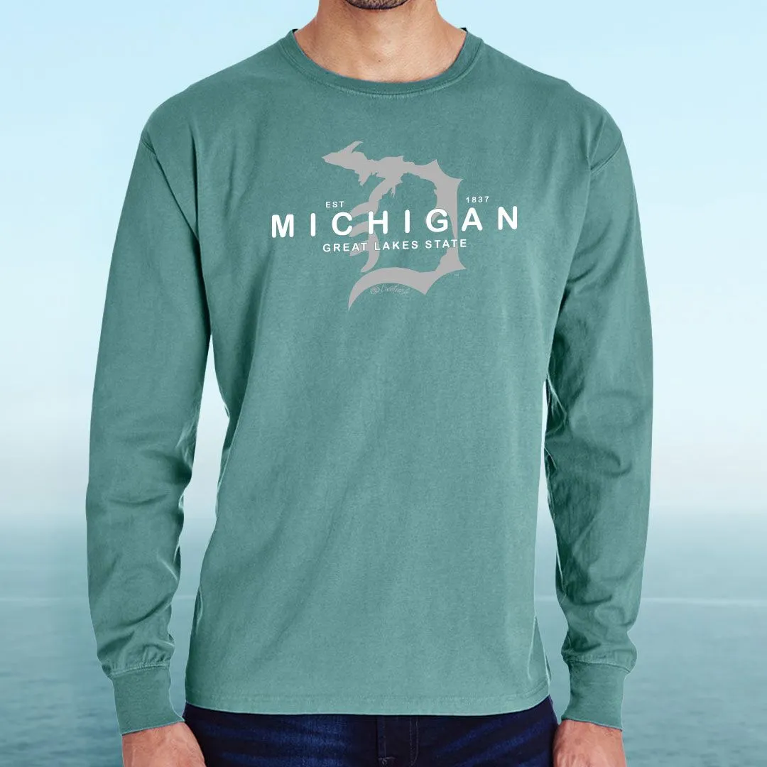 "Michigan D Established 1837" Men's Stonewashed Long Sleeve T-Shirt
