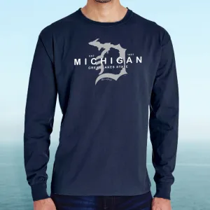 "Michigan D Established 1837" Men's Stonewashed Long Sleeve T-Shirt