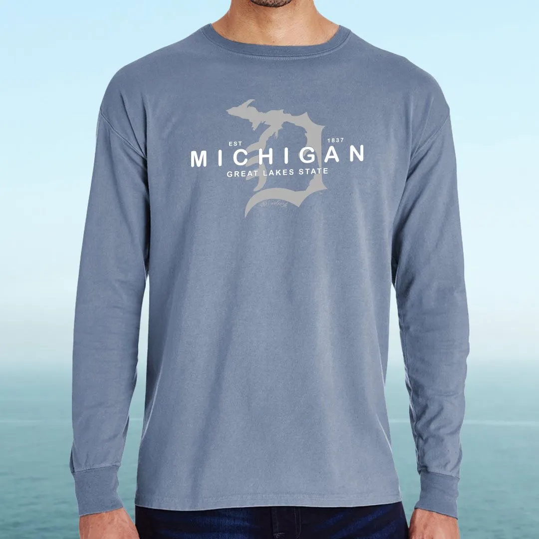"Michigan D Established 1837" Men's Stonewashed Long Sleeve T-Shirt