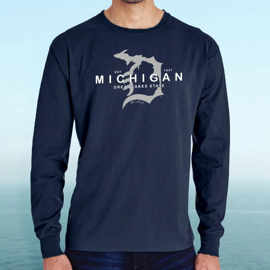"Michigan D Established 1837" Men's Stonewashed Long Sleeve T-Shirt