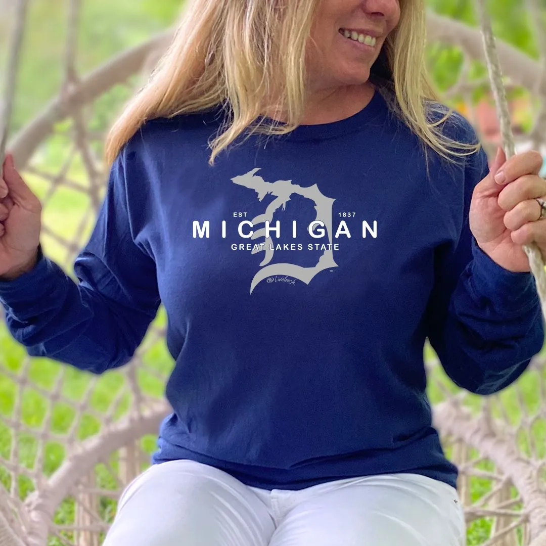 "Michigan D Established 1837" Relaxed Fit Stonewashed Long Sleeve Unisex T-Shirt