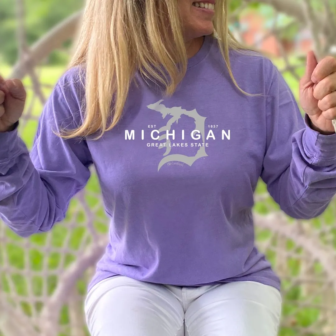 "Michigan D Established 1837" Relaxed Fit Stonewashed Long Sleeve Unisex T-Shirt