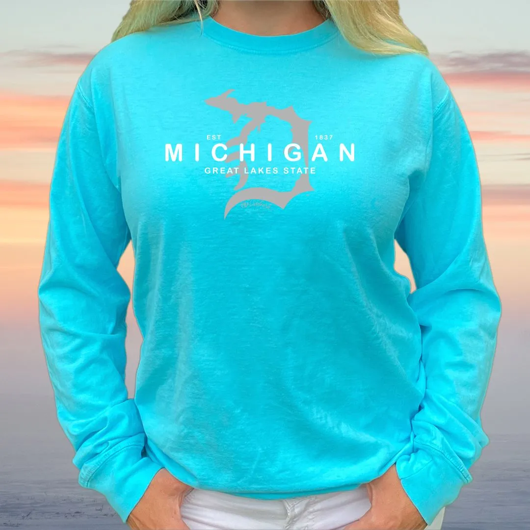 "Michigan D Established 1837" Relaxed Fit Stonewashed Long Sleeve Unisex T-Shirt
