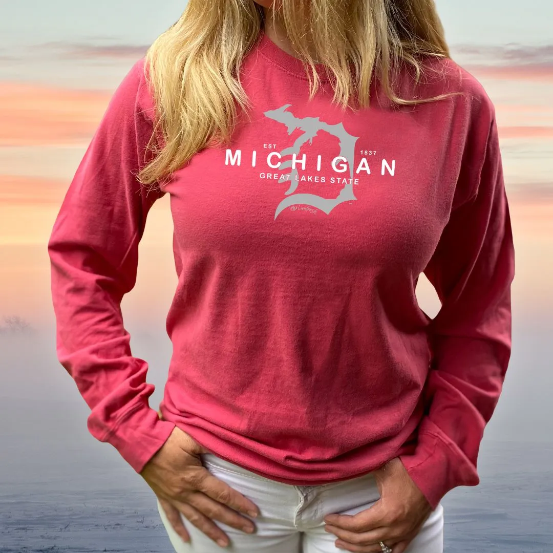 "Michigan D Established 1837" Relaxed Fit Stonewashed Long Sleeve Unisex T-Shirt