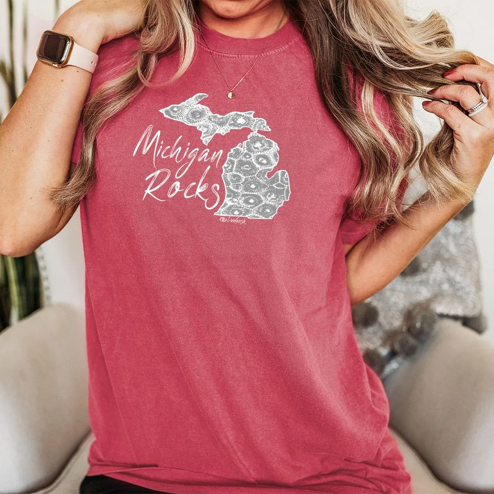 "Michigan Rocks Petoskey Stone" Relaxed Fit Stonewashed Unisex T-Shirt