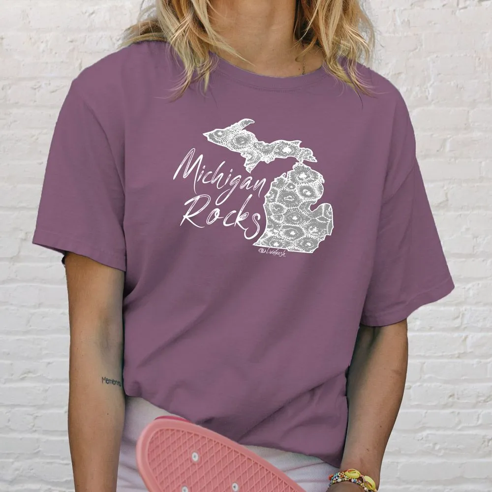 "Michigan Rocks Petoskey Stone" Relaxed Fit Stonewashed Unisex T-Shirt