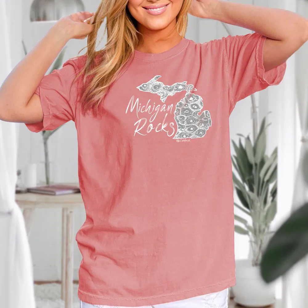"Michigan Rocks Petoskey Stone" Relaxed Fit Stonewashed Unisex T-Shirt