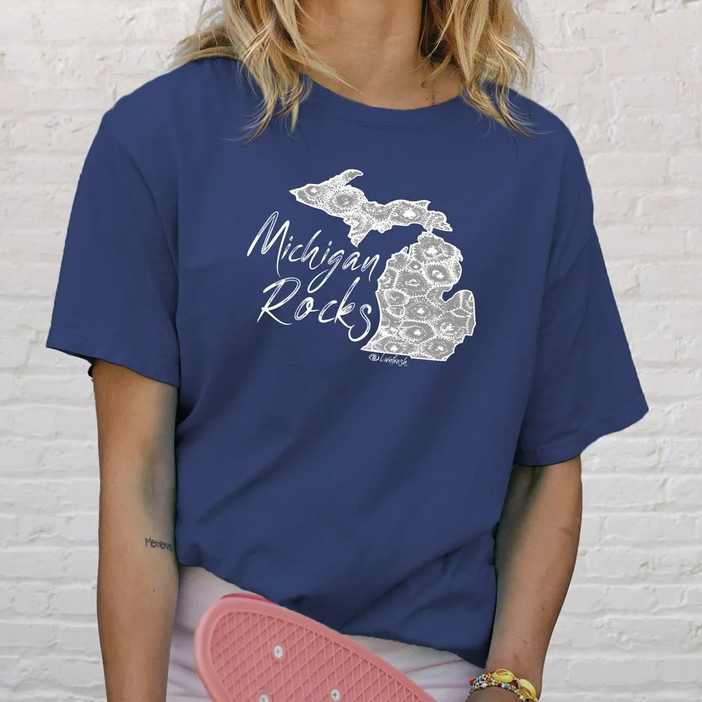 "Michigan Rocks Petoskey Stone" Relaxed Fit Stonewashed Unisex T-Shirt